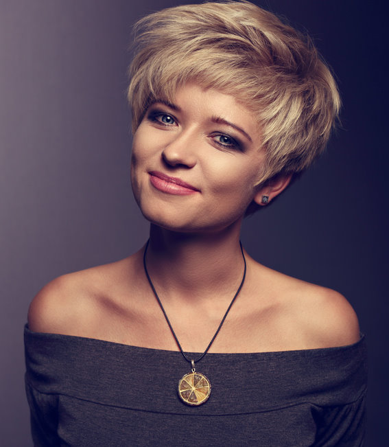 Woman with short blond bob hairstyle
