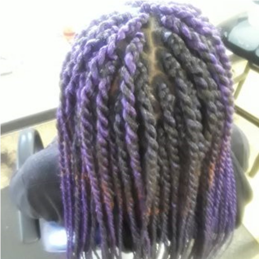 Box Braids Purple on Medium Length Hair back view