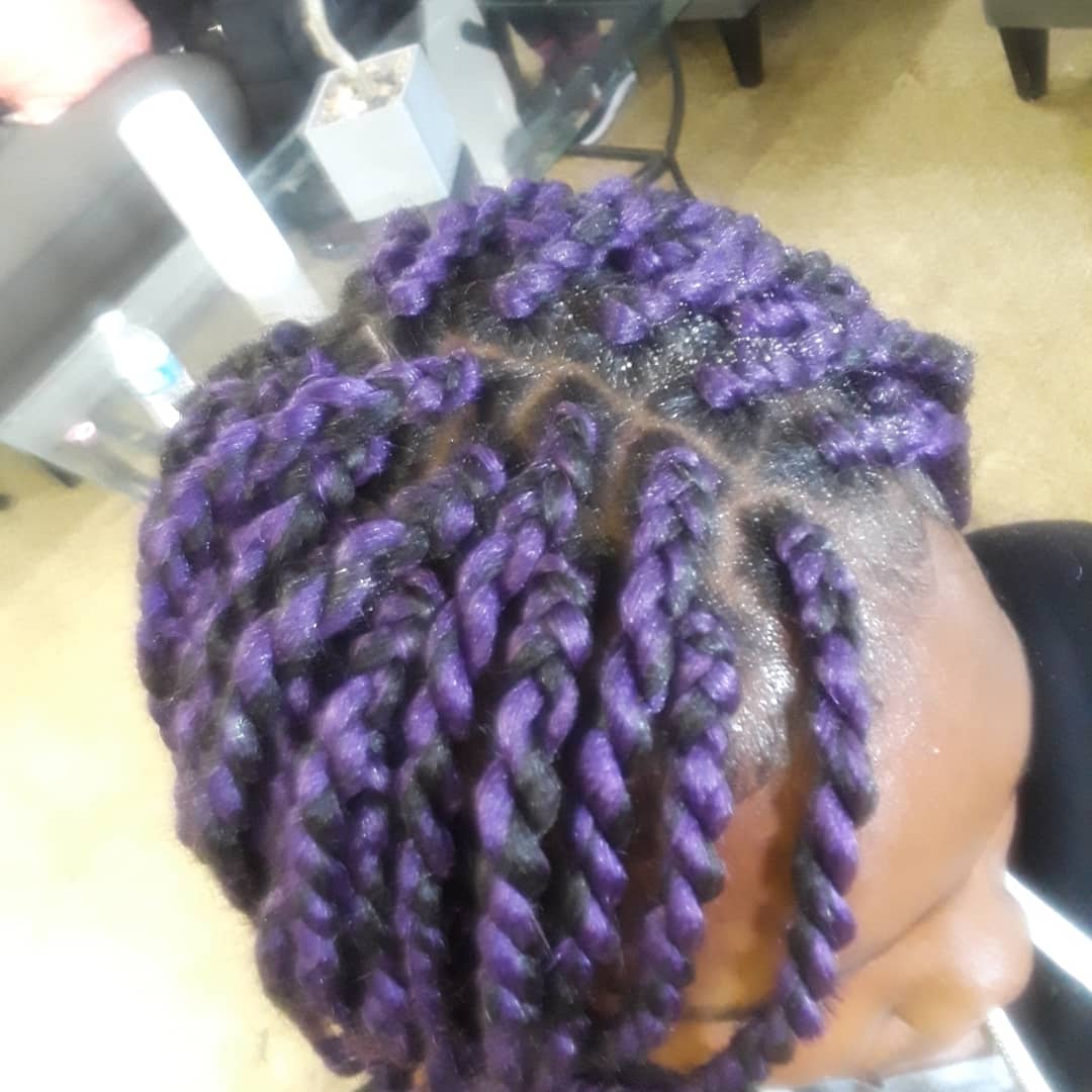 Box Braids Purple on Medium Length Hair top view 2