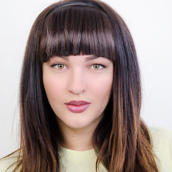 Girl with a full fringe hairstyle